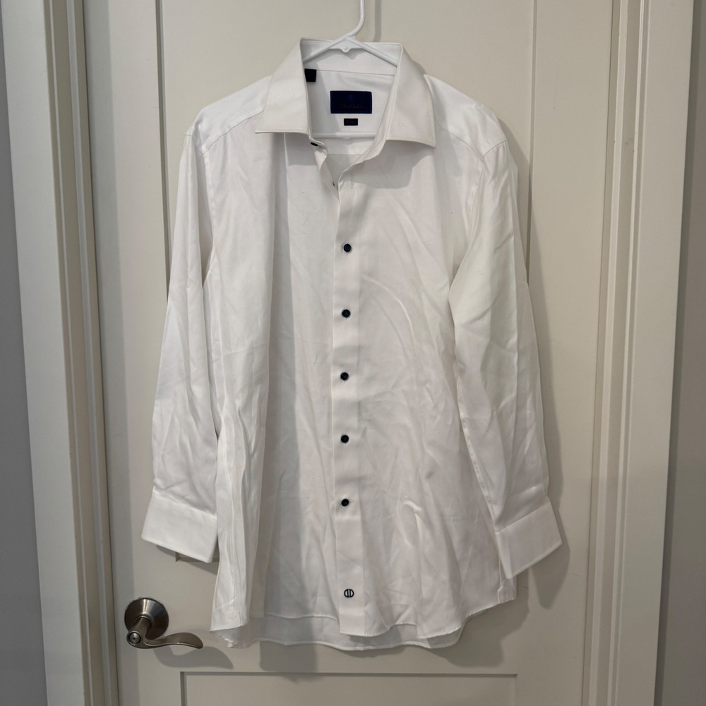 David Donahue Mens White Trim Fit Cotton Dress Shirt 17.5 32/33 French Cuff